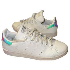 Adidas Stan Smith White Iridescent Heel Sneakers Youth 4.5 Casual Shoes